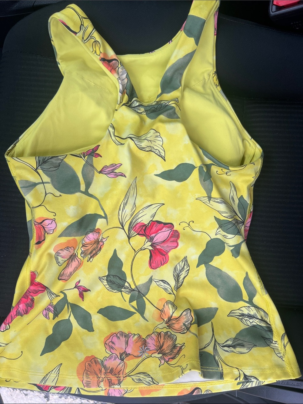 ‼️EUC: Athleta Yellow Iris Floral Racerback Yoga Tank Top Built-in Bra - S - Picture 2 of 3